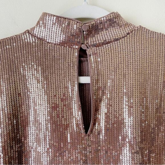 Cara Santana x Nine West | Sequin Mock Neck Long Sleeve Blouse Metallic XL - Picture 6 of 8